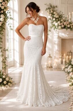 Galina Ivory Lace Mermaid Wedding Dress Size 12 OP1360